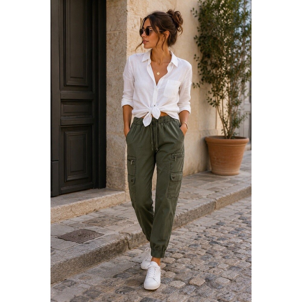 Banana Republic Cargo Jogger Pants XS Green Lyocell Utility Zip Pocket Women